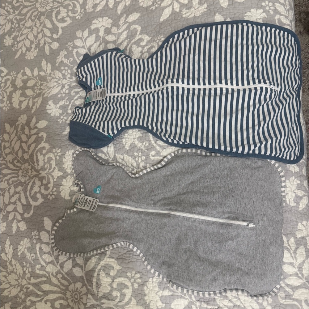 Love to Dream Gray Baby Swaddle with Teal Heart Logo